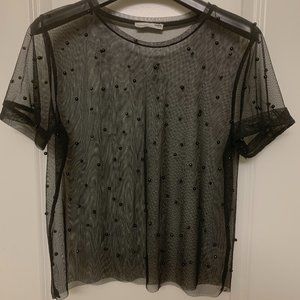 Zara pearl embellished black sheer t shirt M